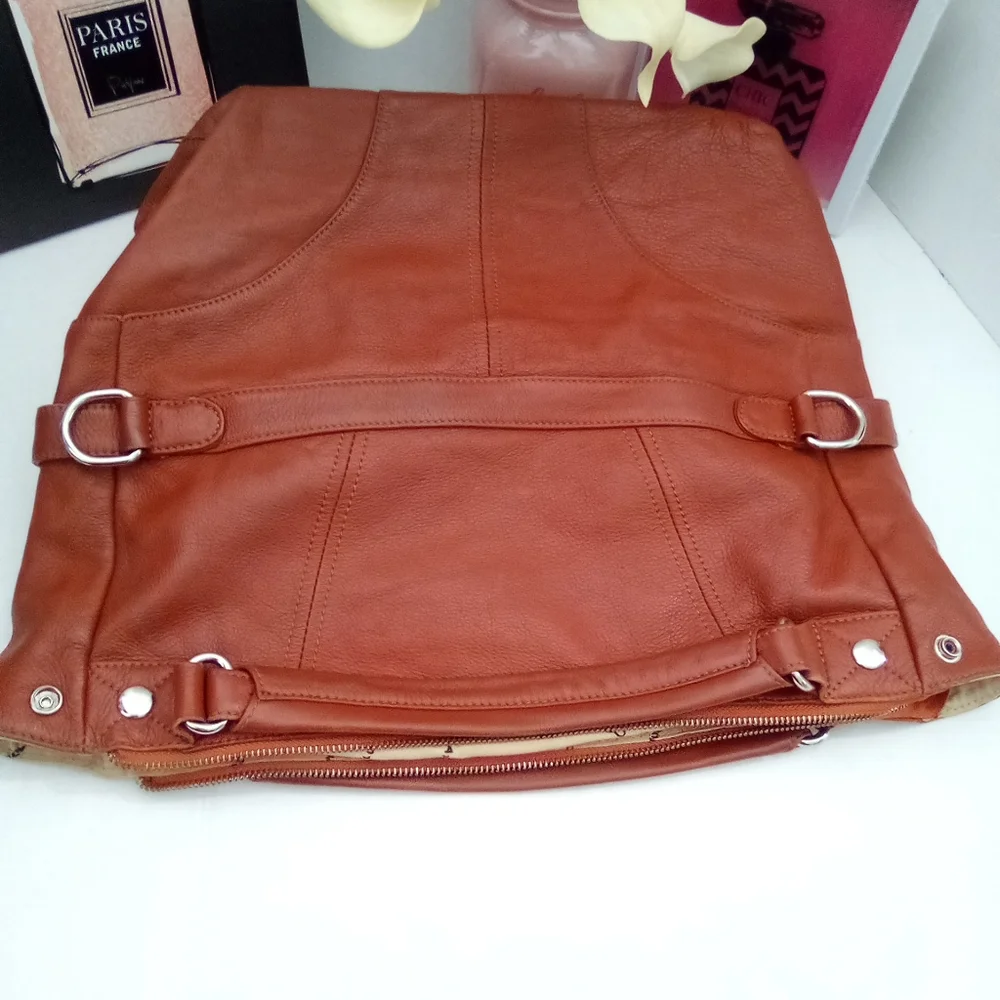 Chocolat Blu Handbag Size Large Leather Satchel Auburn Orange Color.